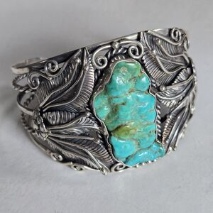 Vintage Navajo Sterling Turquoise Nugget Cuff Bracelet Royston Style Heavy 69gm